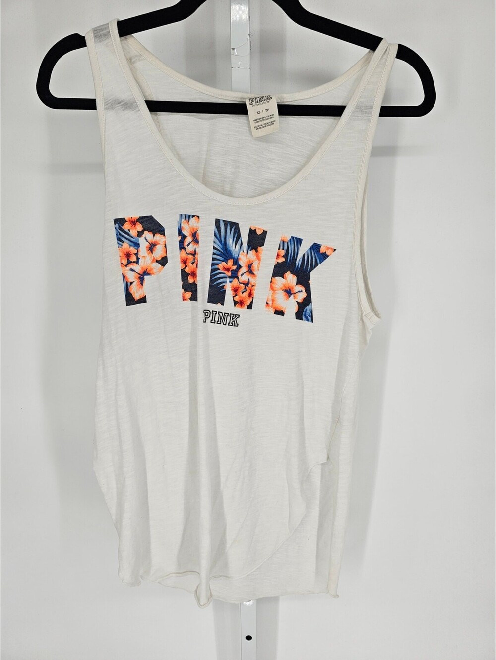 PINK by Victorias Secret Sz XS Scoop Neck Tank Top White w/ Tropical Print